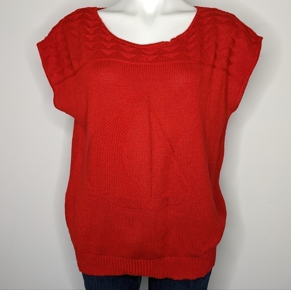 ✨3/$15 Vintage Sweaters USA red sailboat short sleeve sweater L - Picture 1 of 10